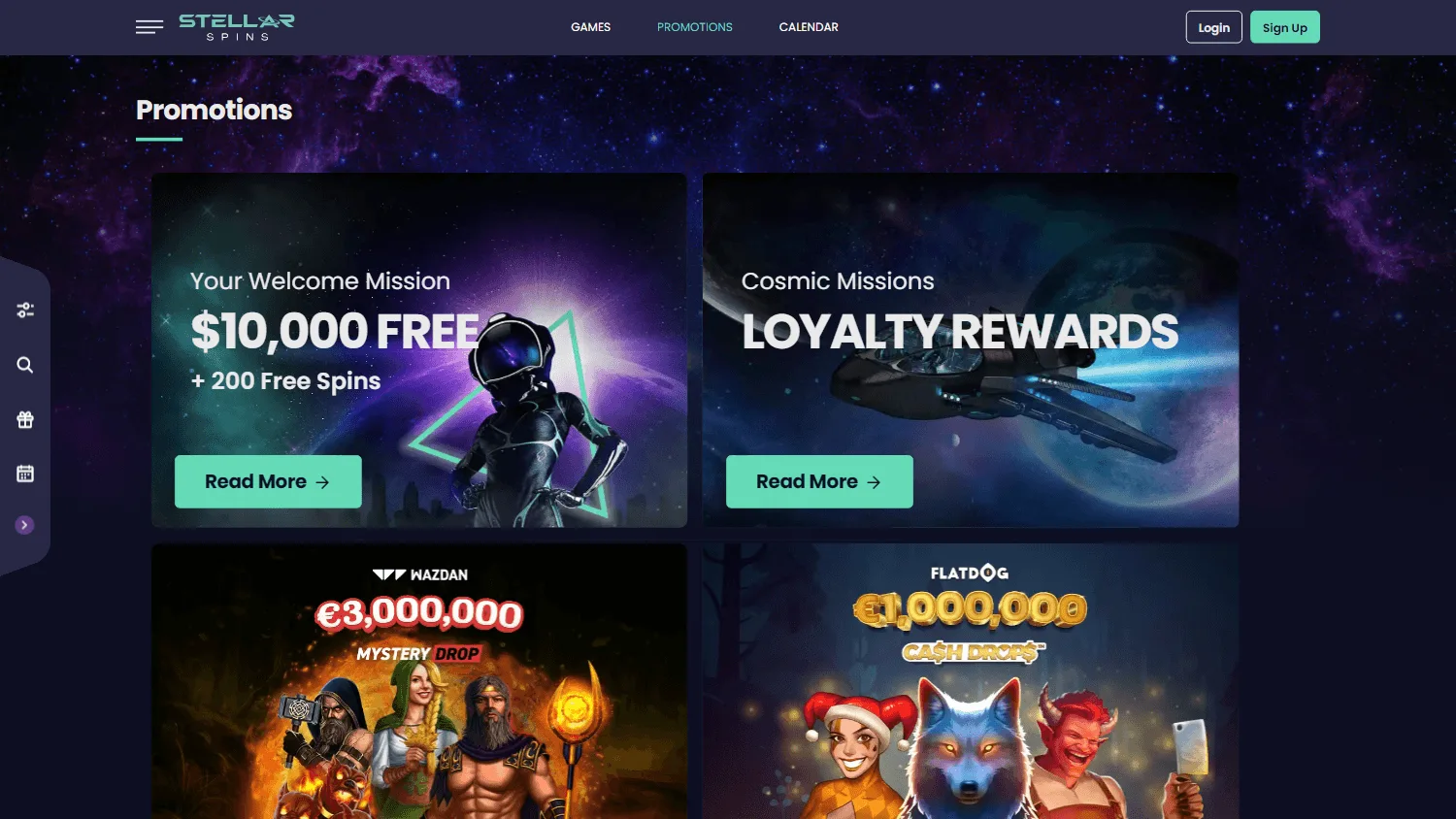 Stellar Casino desktop promotions interface with offers and loyalty features